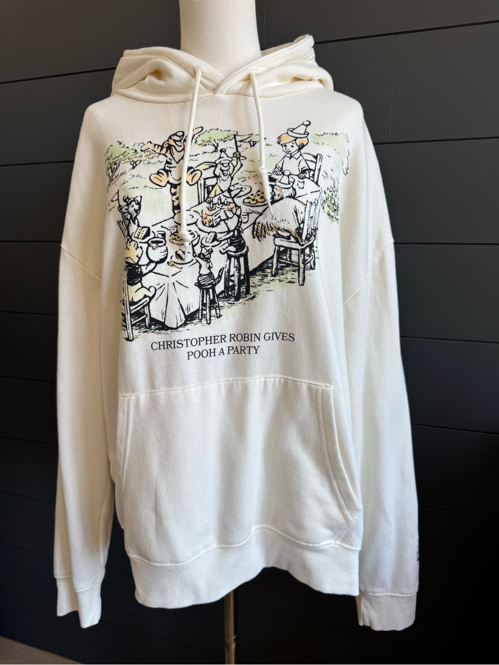 Disney Cream Christopher Robin Gives Pooh A Party Graphic Hoodie Soft Cozy Sweet